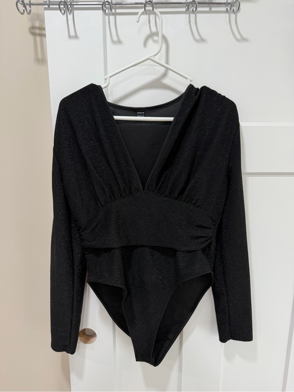 Sheer Long-Sleeve Black Sparkle One-Piece Bodysuit